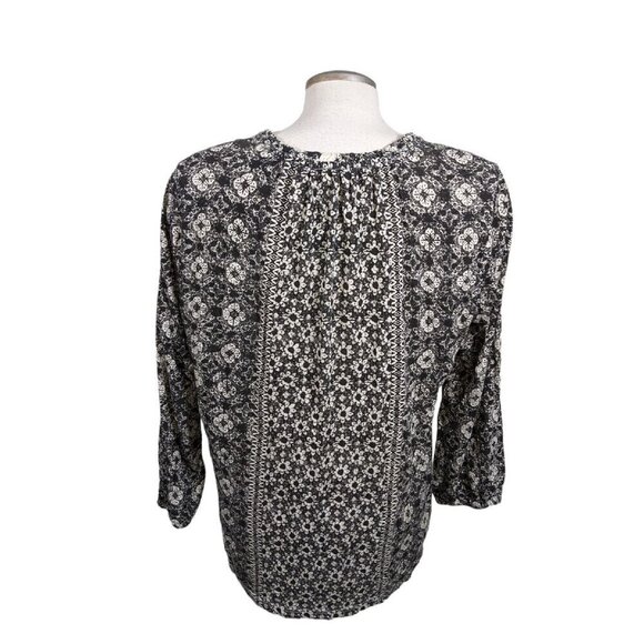 Lucky Brand Womens M Top Black White Ditsy Floral Print Long Sleeve Ruffle Neck - Picture 4 of 5